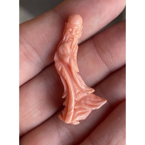 1 9/16" RARE Antique Chinese Hand Carved Coral God Shou Lao Immortal Asian Art - Picture 1 of 12